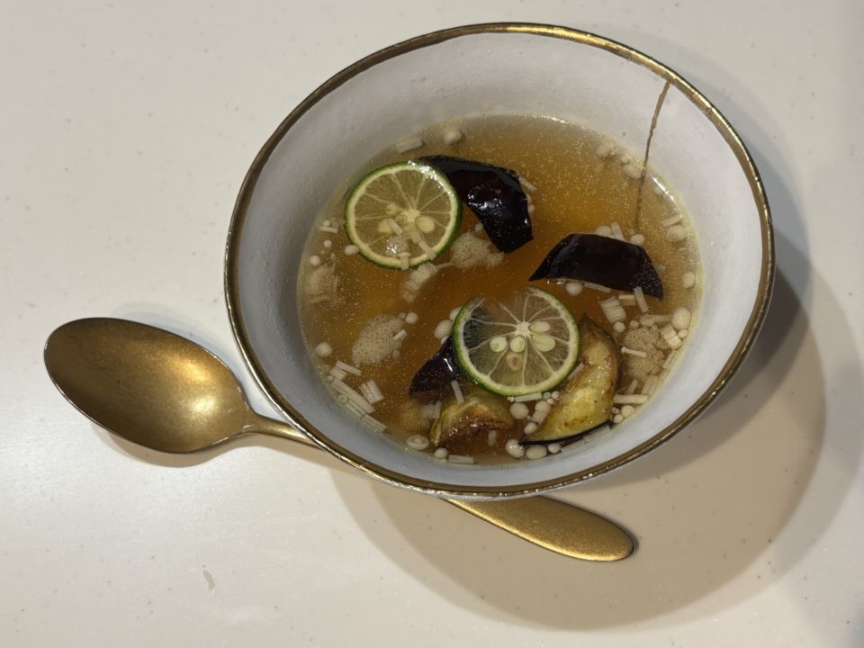 ★「すだちとえのき、揚げ茄子のスープ」作り方 レシピ 食べた感想