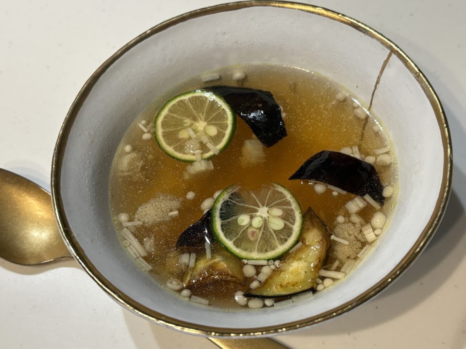 ★「すだちとえのき、揚げ茄子のスープ」作り方 レシピ 食べた感想
