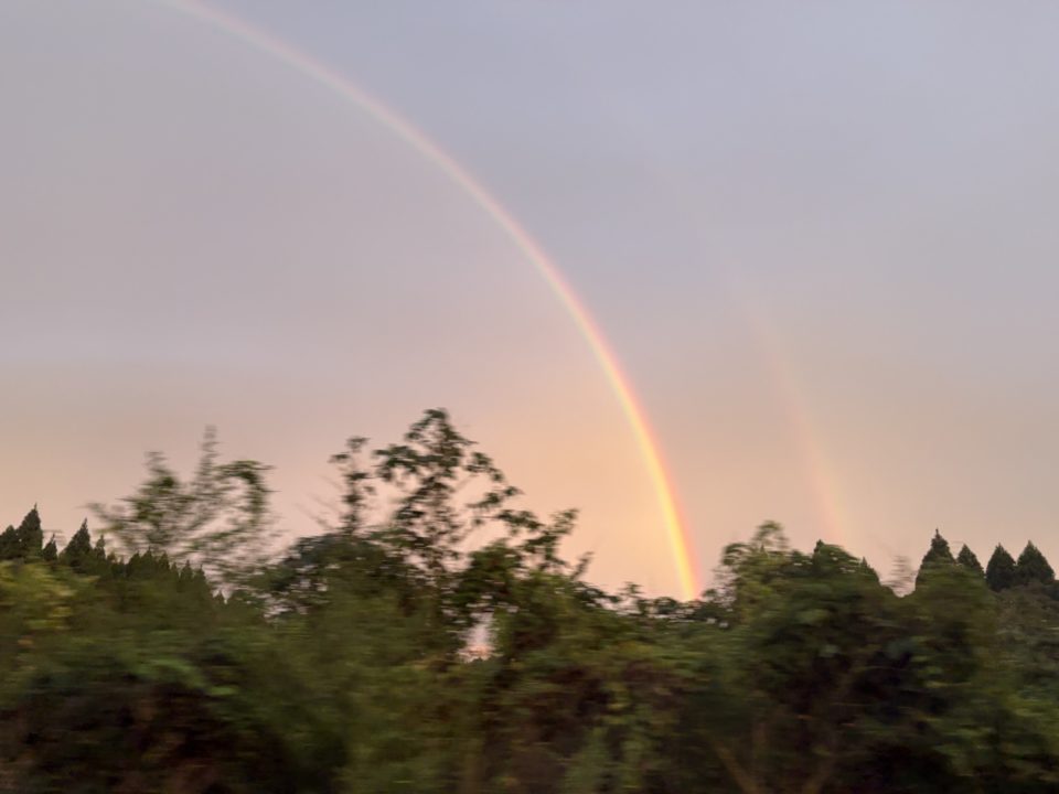 ★熊本旅行の記念写真 鹿児島帰宅時に見えた二重の虹も！路面電車 温泉 地震 くまモン