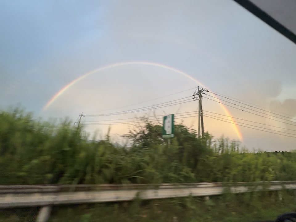 ★熊本旅行の記念写真 鹿児島帰宅時に見えた二重の虹も！路面電車 温泉 地震 くまモン